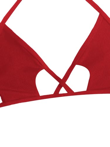 Verdusa Women's Cut Out Tie Knot Halter Swimwear Triangle Bikini Top