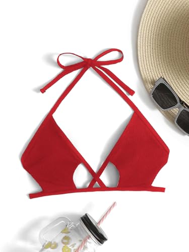 Verdusa Women's Cut Out Tie Knot Halter Swimwear Triangle Bikini Top