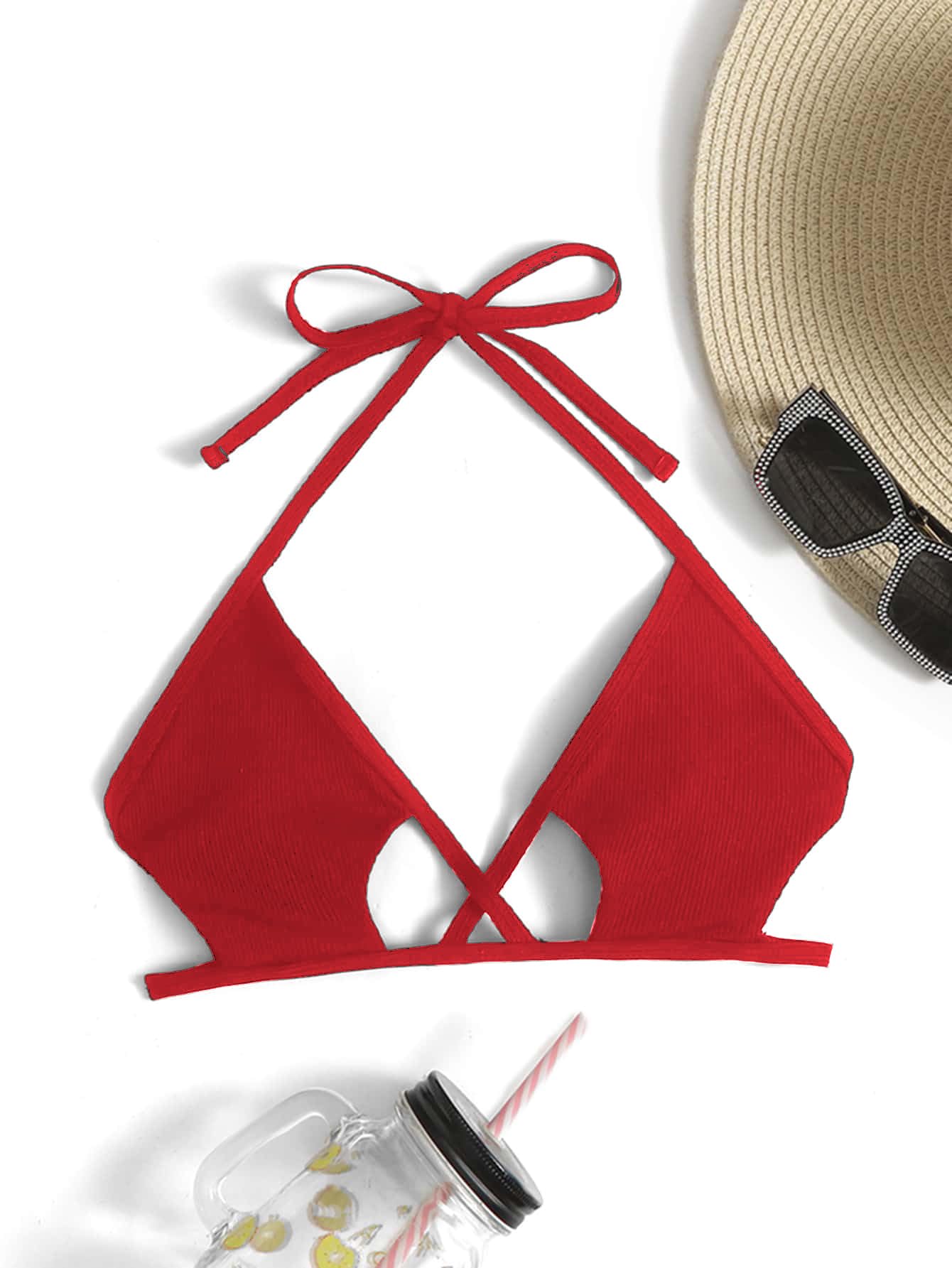 Verdusa Women's Cut Out Tie Knot Halter Swimwear Triangle Bikini Top