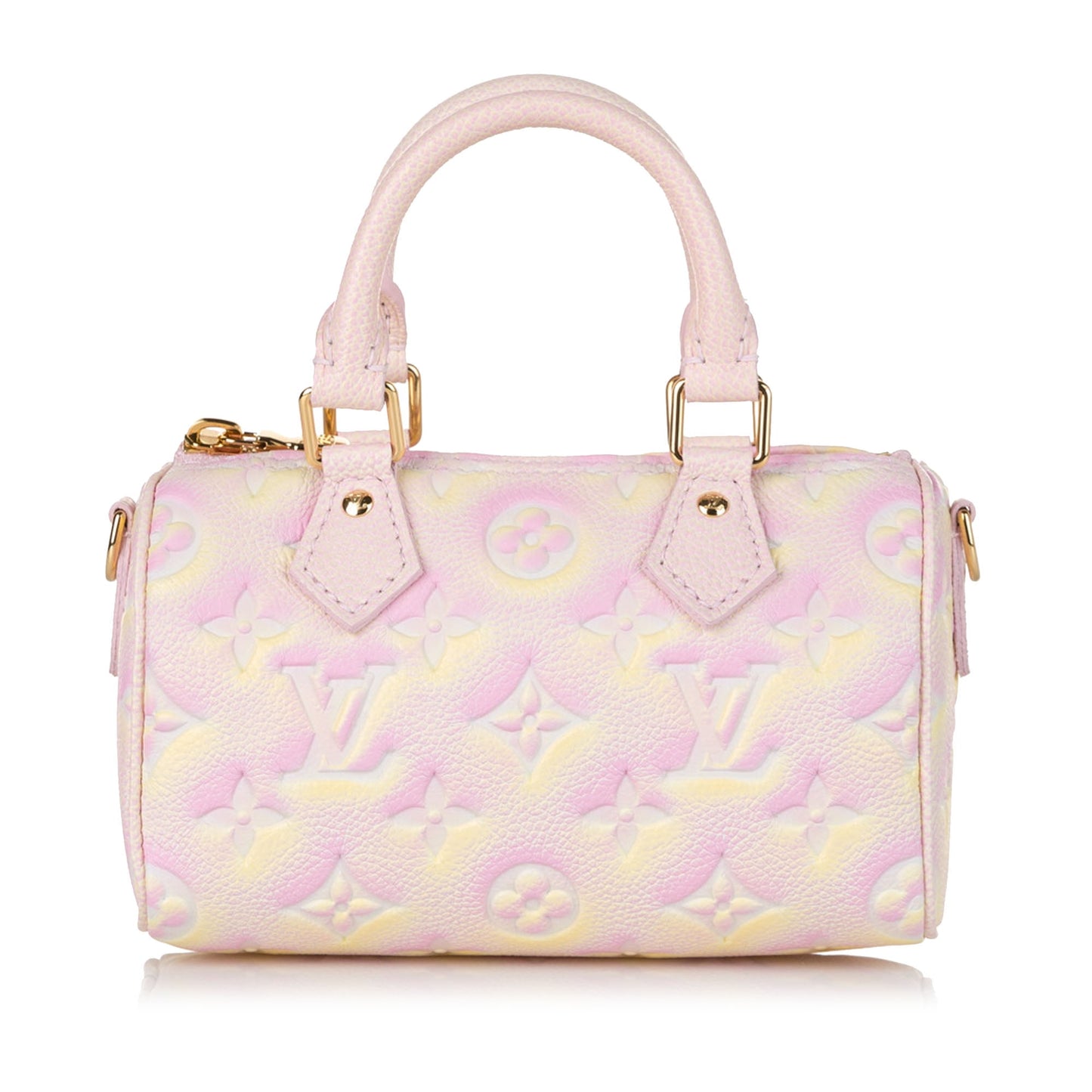 Pre-Owned Authenticated Louis Vuitton Summer Stardust Nano Speedy Monogram Empreinte Leather Pink Boston Bag Top HandleBag Unisex (Good)