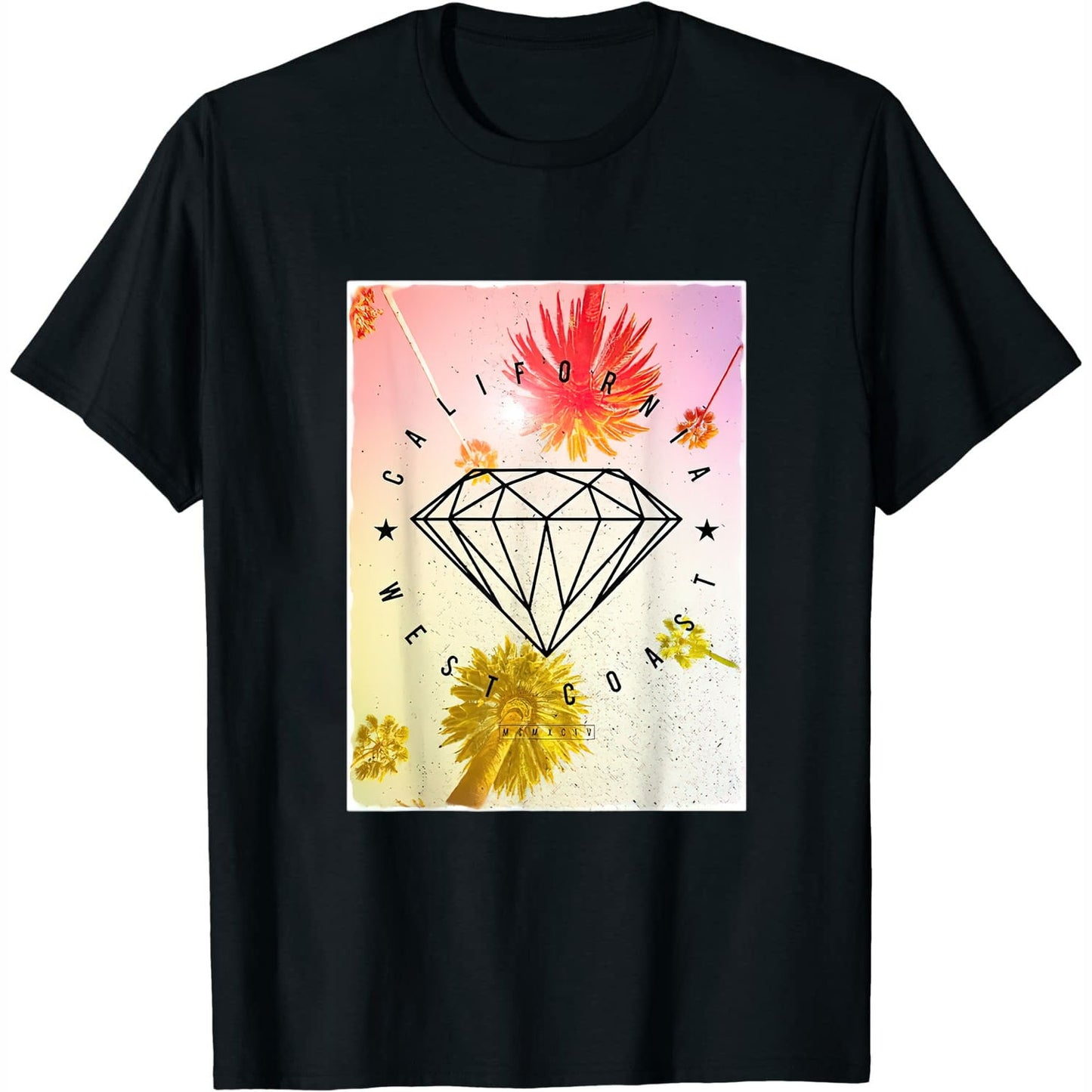 West Coast Diamond Filtered Palms Street Graphic Womens T-Shirt Black