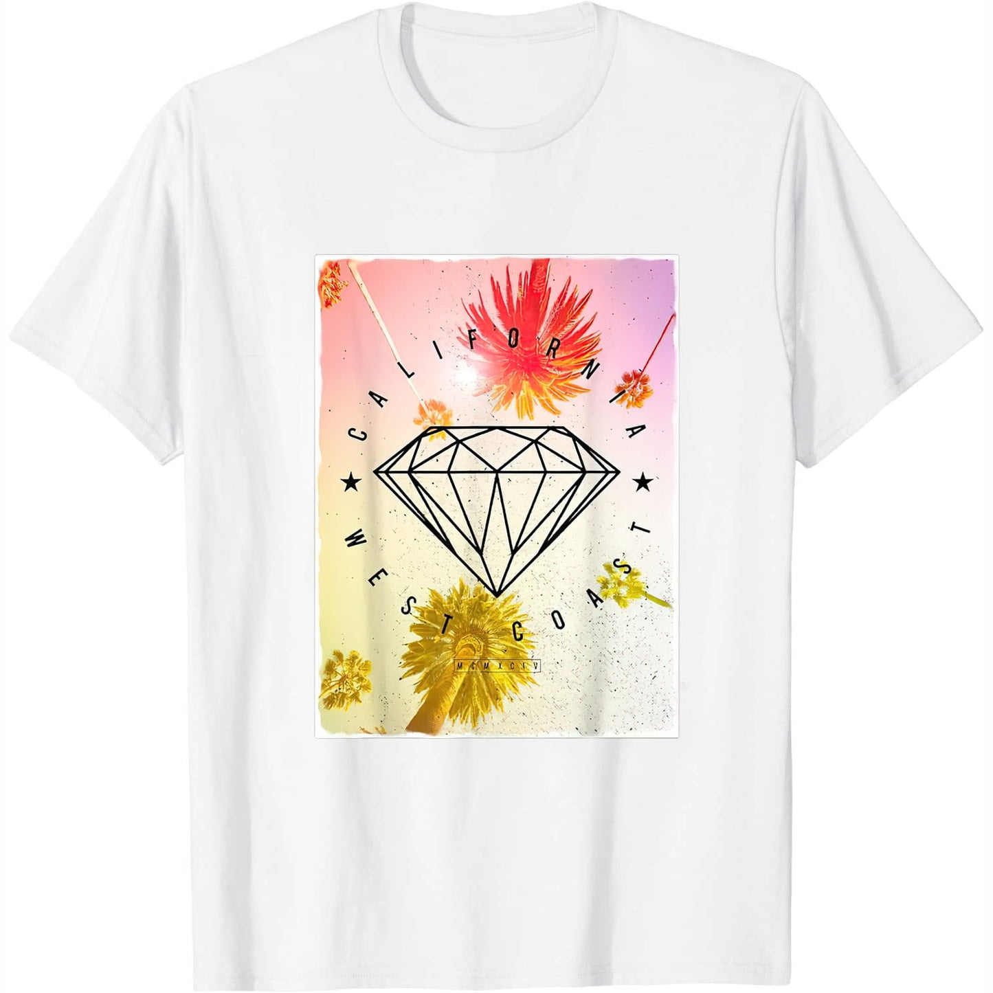 West Coast Diamond Filtered Palms Street Graphic Womens T-Shirt Black