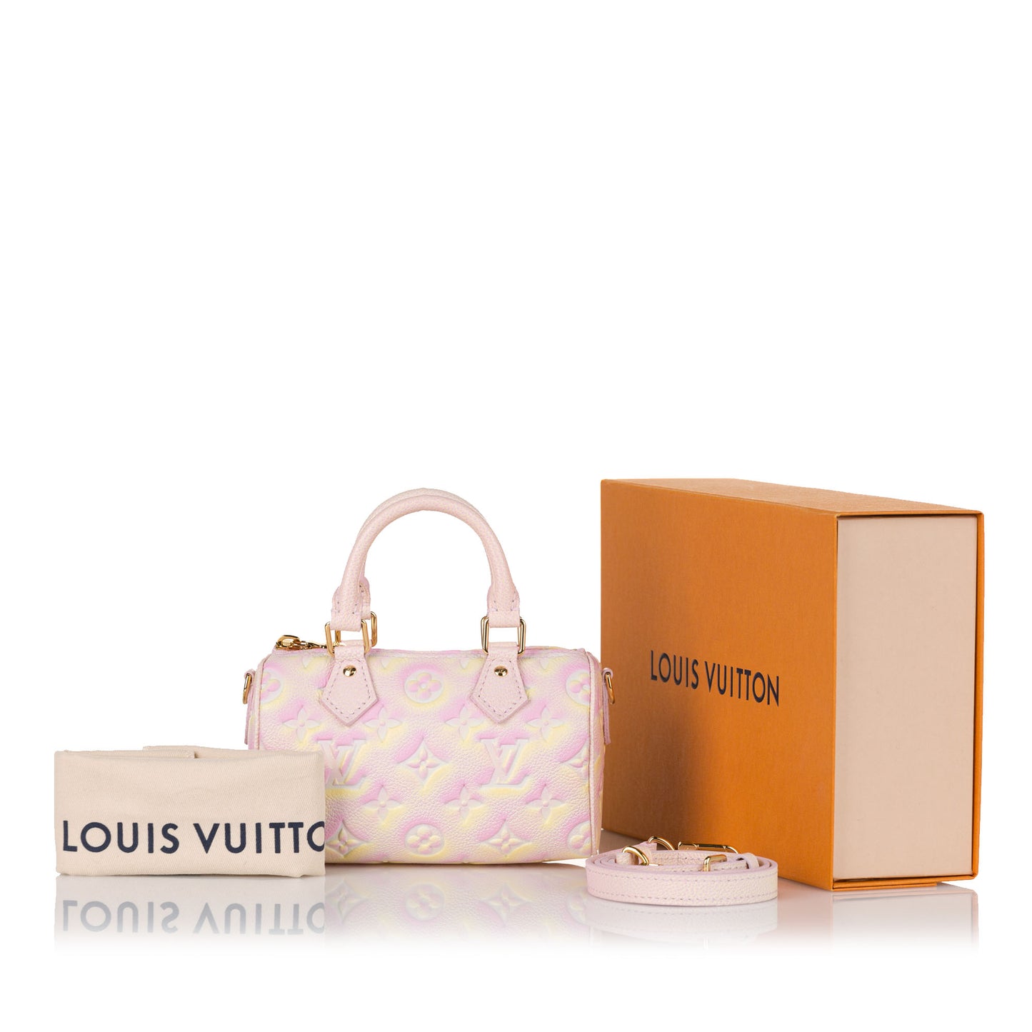 Pre-Owned Authenticated Louis Vuitton Summer Stardust Nano Speedy Monogram Empreinte Leather Pink Boston Bag Top HandleBag Unisex (Good)